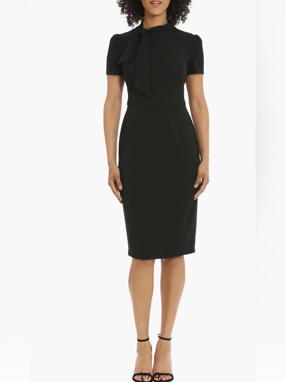 Maggy London Black Midi Tie-Neck Sheath Dress - Picture 1 of 5